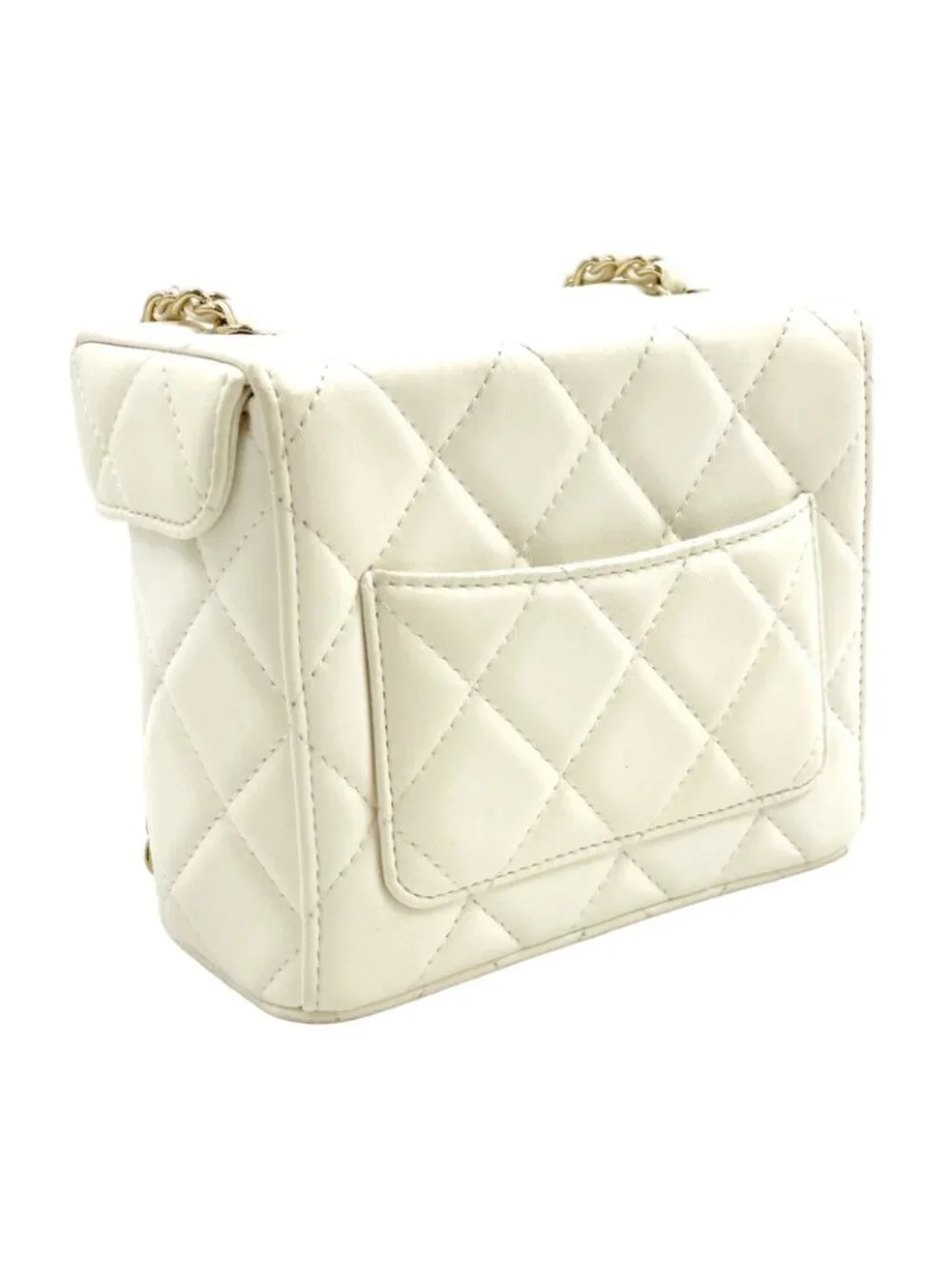 Chanel Quilted Small Box Random Lambskin White Chain Shoulder Bag Gold